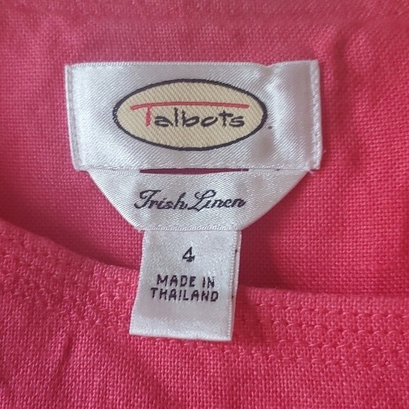 TALBOTS CLASSIC SLEEVELESS FIT & FLARE DRESS PINK CORAL 100% IRISH LINEN CAREER - Picture 2 of 9